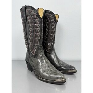 Vintage Durango Cowboy Boots Mens 8.5 D Gray Leather Wingtip Stitched Western